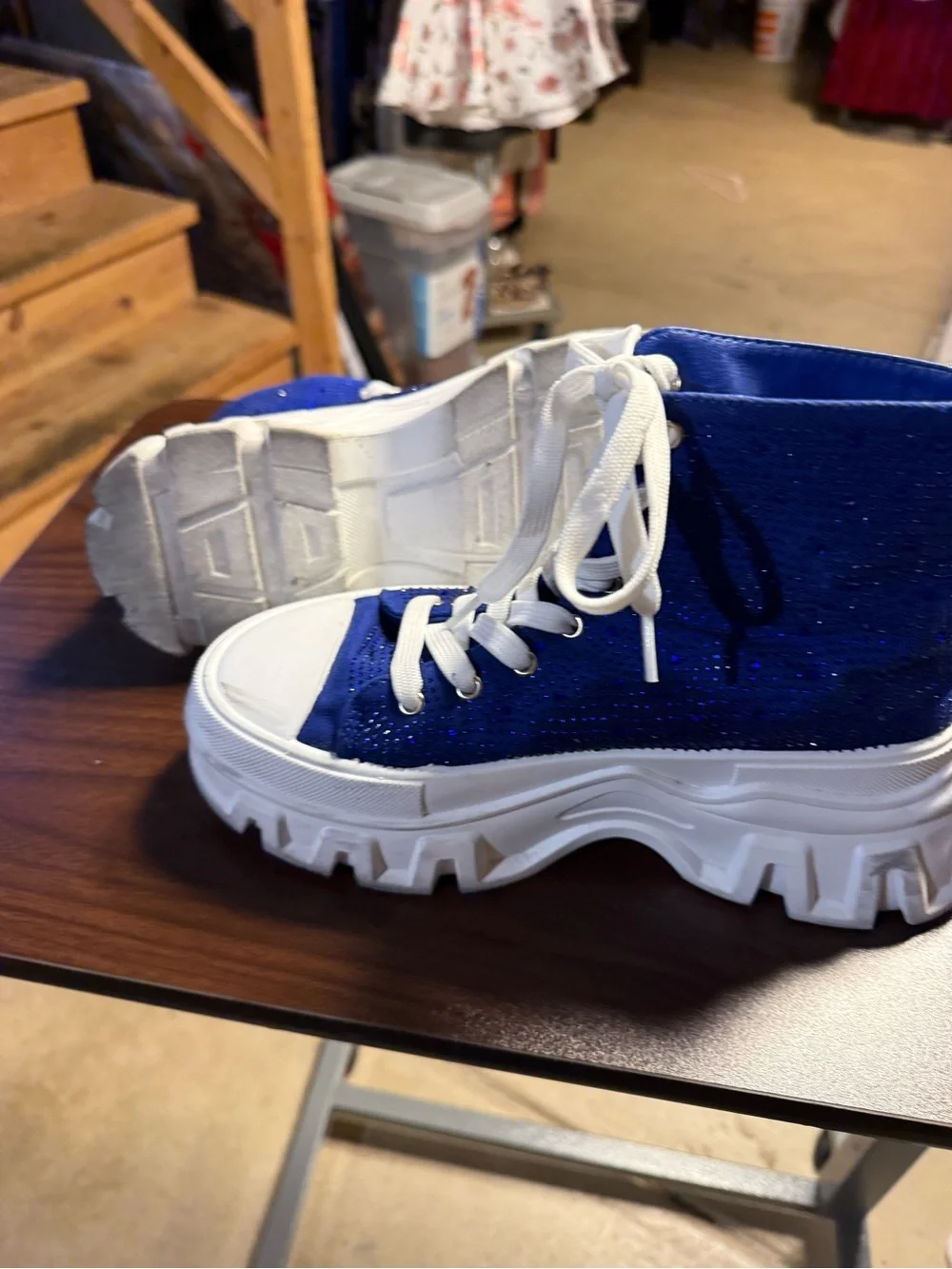 Blue Platform High-Top Sneakers with White Lug Sole